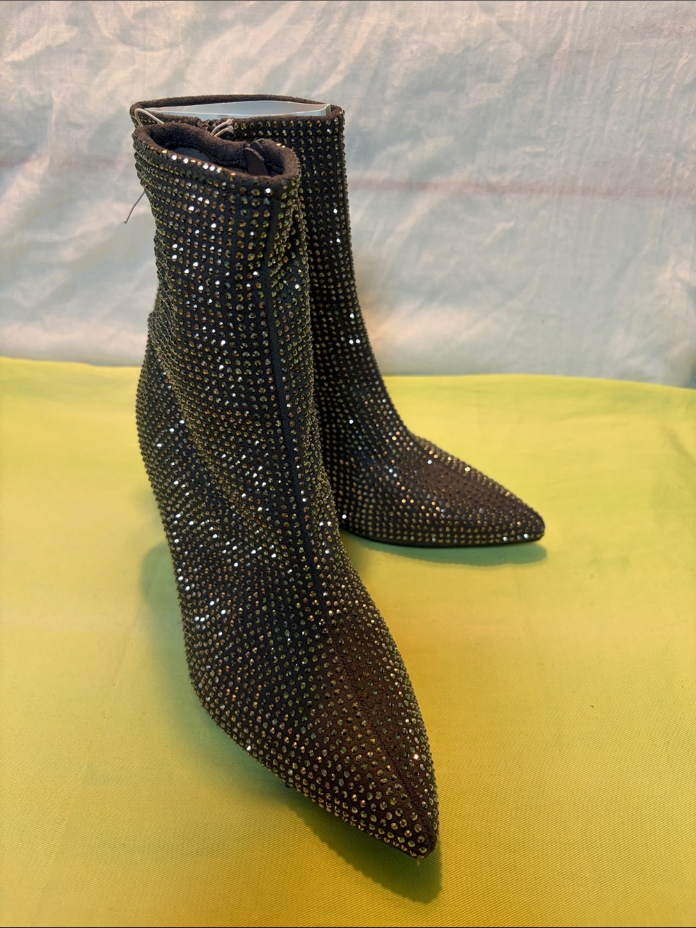 a new day Black Crystal-Studded Pointed Toe Ankle Boots